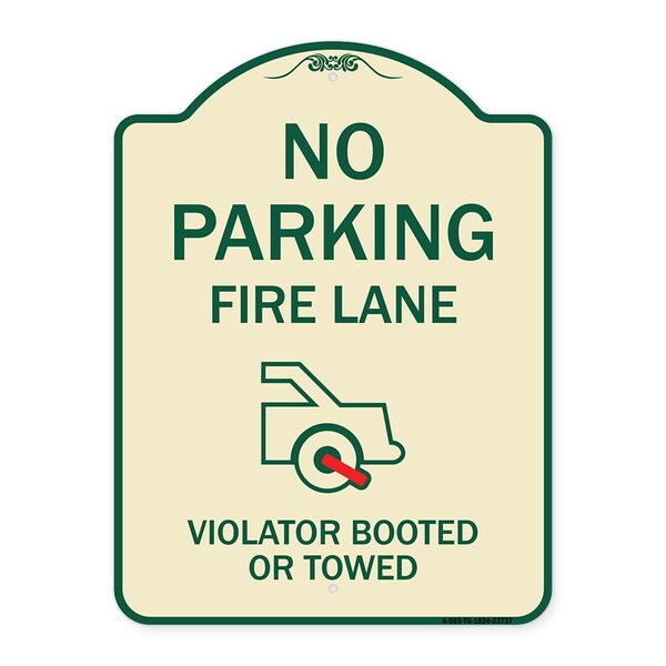 Signmission No Parking Fire Lane Violators Booted or Towed Heavy-Gauge Aluminum Sign, 24" x 18", TG-1824-23737 A-DES-TG-1824-23737 - main